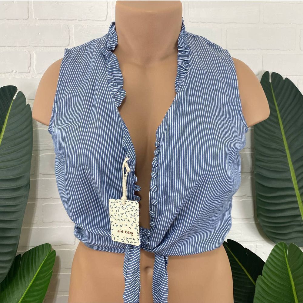 Girl Krazy blue cotton sleeveless tie top
